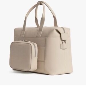 Monos Metro Duffel Ivory Vegan Leather Travel Weekender Bag with Metro Kit